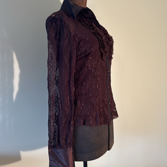 Svetlana size 10 brown polyester and lace long sleeve blouse with detached cami - Picture 4 of 17